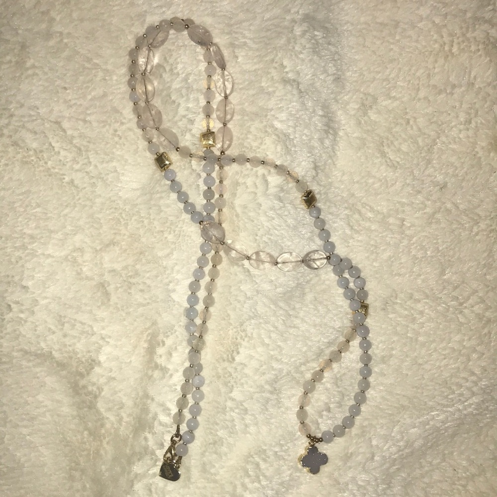 Extra long white and gold beaded necklace